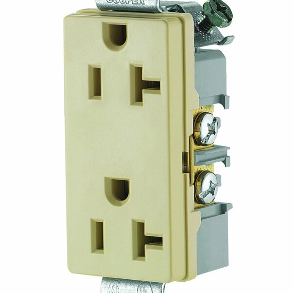 Eaton Wiring Devices Eaton Wiring Devices Duplex Receptacle, 2 -Pole, 20 A, 125 V, Back, Side Wiring, NEMA: 5-15R, Ivory TR6352V-BOX